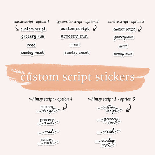 Custom Scripts | Personalized Script Planner Stickers | DETAILS BELOW | Classic | Typewriter| Cursive | Whimsy | Foiled Functional Script